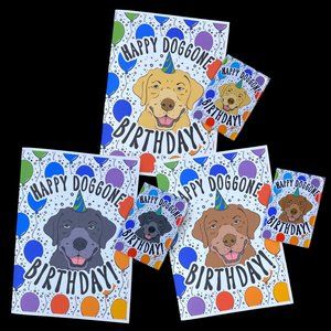 Labrador Retriever Dog Birthday Gift Set, Handmade 5x7" Card & 2x3" Magnet